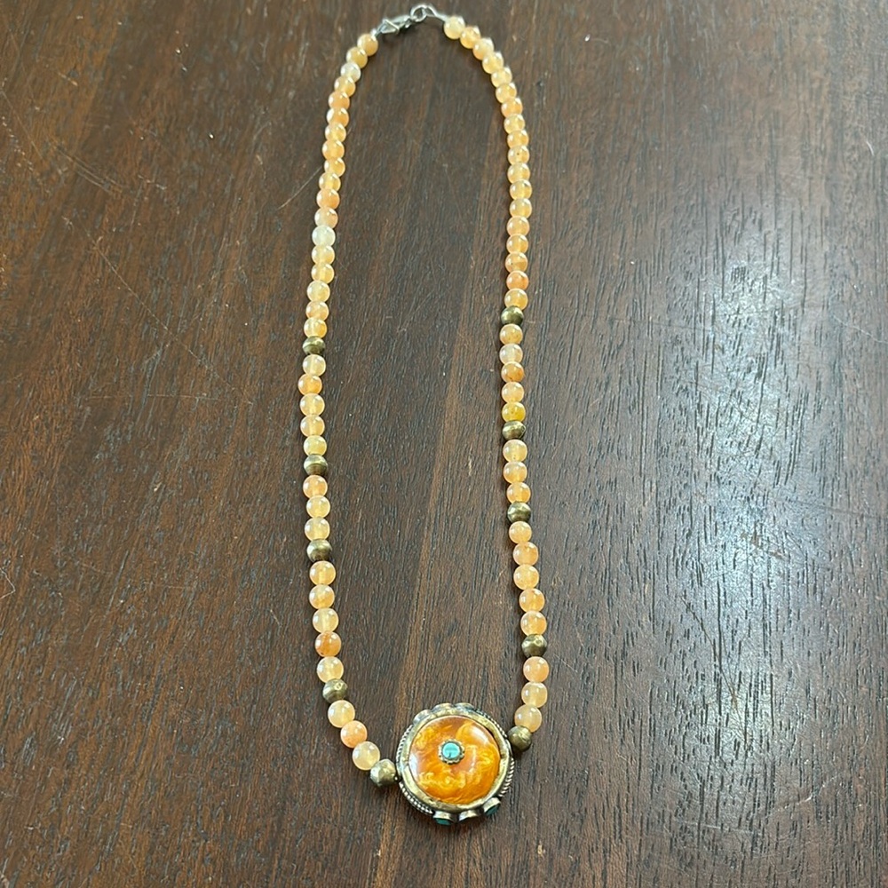 Handmade beaded necklace with antique‎ stone